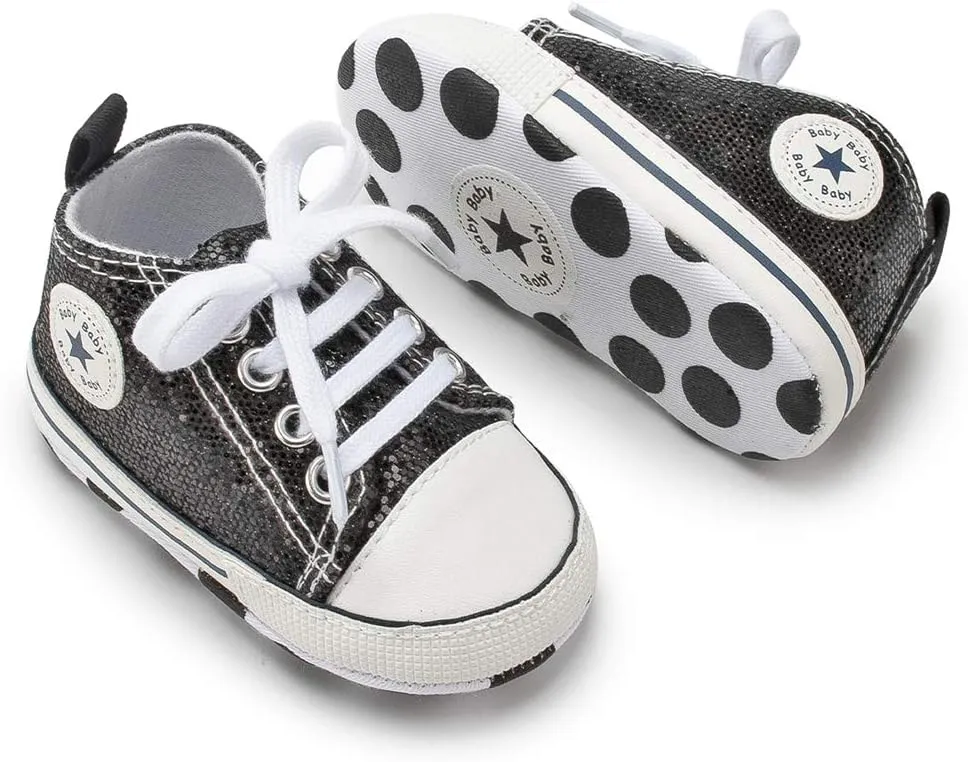 KIDSUN Unisex Baby Boys Girls High Top Sneaker Soft Anti-Slip Sole Newborn Infant First Walkers Canvas Denim Shoes