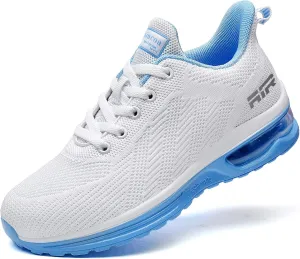 Lamincoa Air Tennis Shoes for Women Lightweight Comfortable Running Shoe Lace Up Tennis Shoes Road Casual Outdoor White-Blue 8