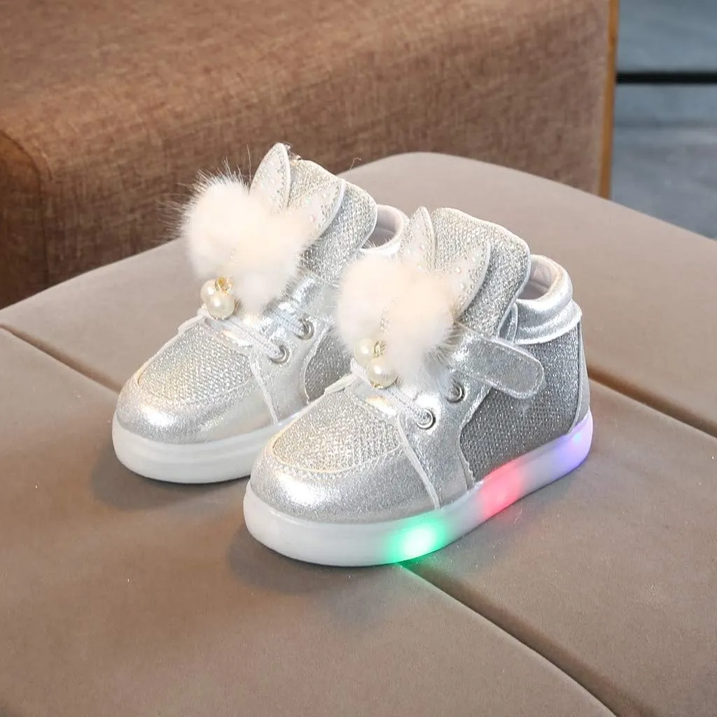 Little Kids Toddler Baby Girls Cartoon Rabbit LED Luminous Sport Shoes Sport Sneakers