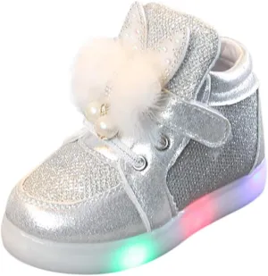 Little Kids Toddler Baby Girls Cartoon Rabbit LED Luminous Sport Shoes Sport Sneakers