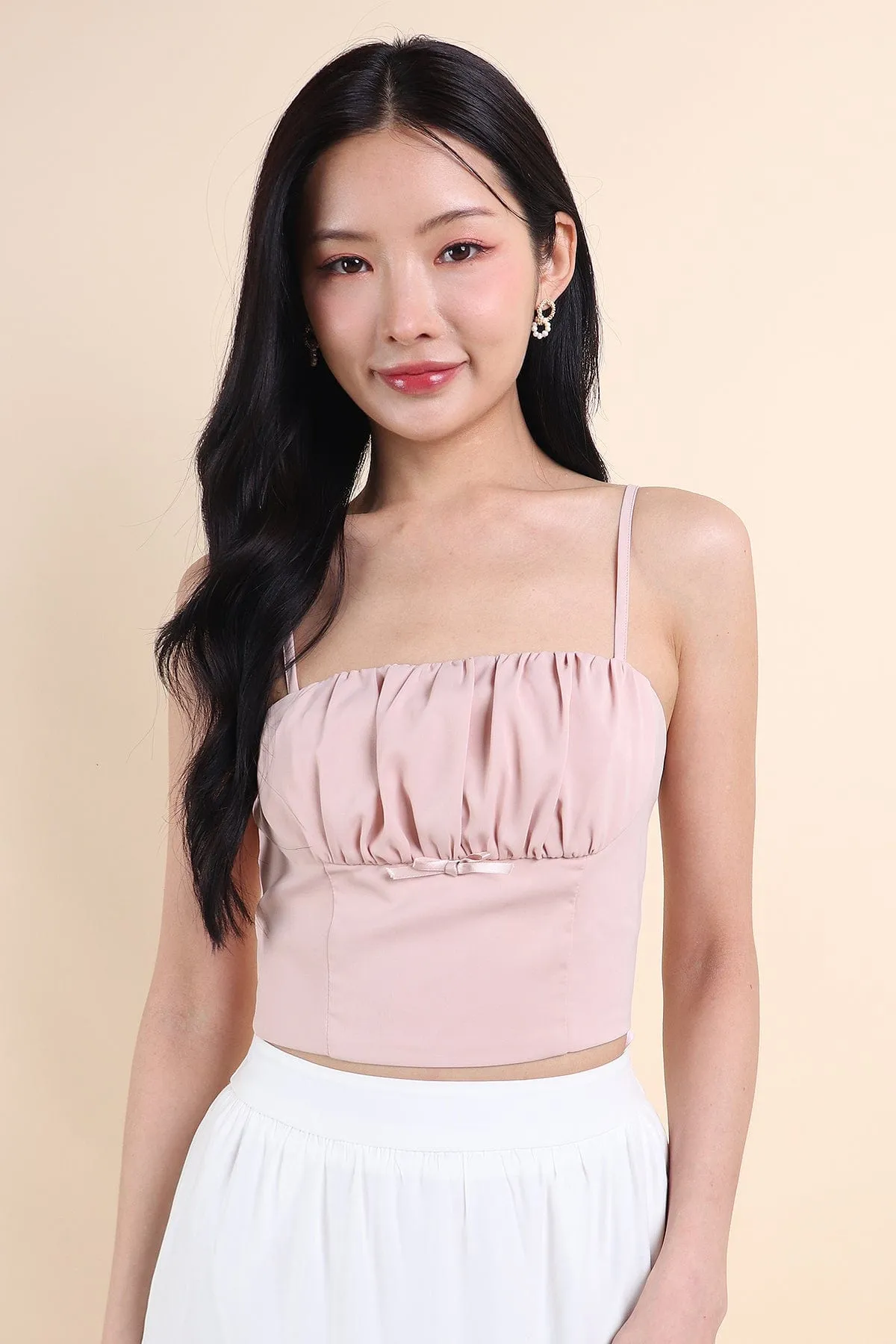 LOVEA RUCHED RIBBON TOP IN PINK
