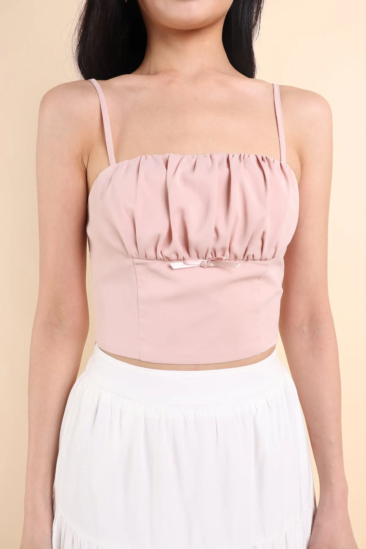 LOVEA RUCHED RIBBON TOP IN PINK
