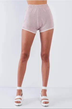 Mauve White Striped Crop High Waisted Short