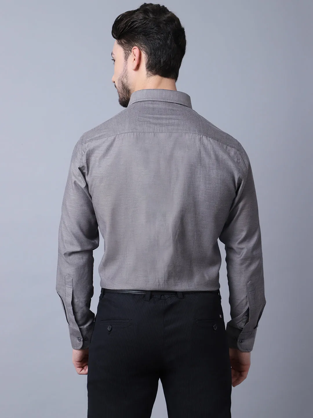 Men's Dark Grey Formal Self textured Full Sleeve Shirt
