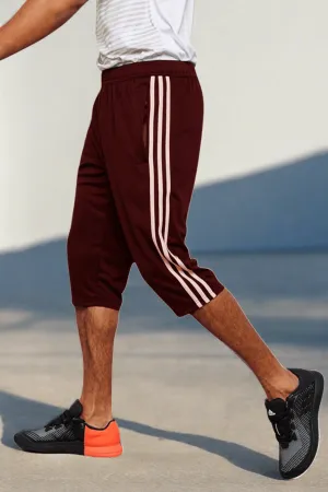 Men's Side Stripe Long Cotton Summer Three Quarters Shorts