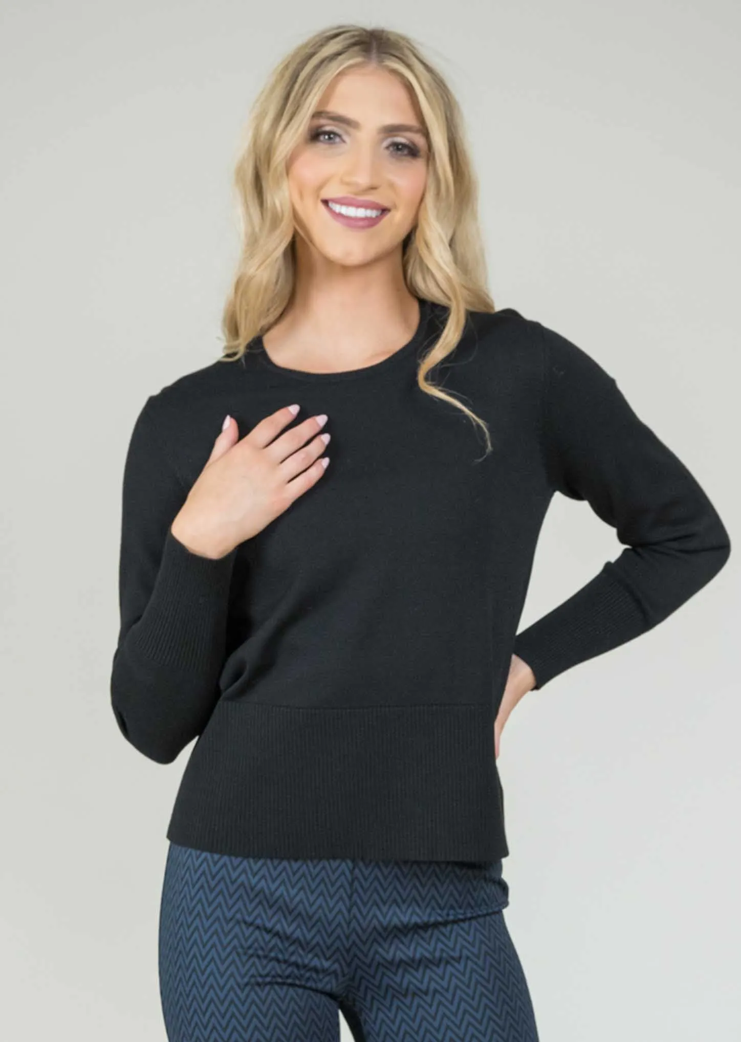 Miranda Fabric Round Neck Long Sleeves Sweater