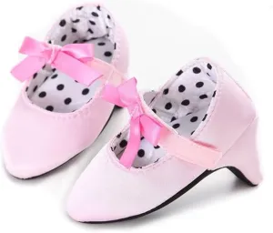 Newborn Baby Girl Shoes Soft Sole Crib Shoes with Bowknot (6-12 M, Pink)