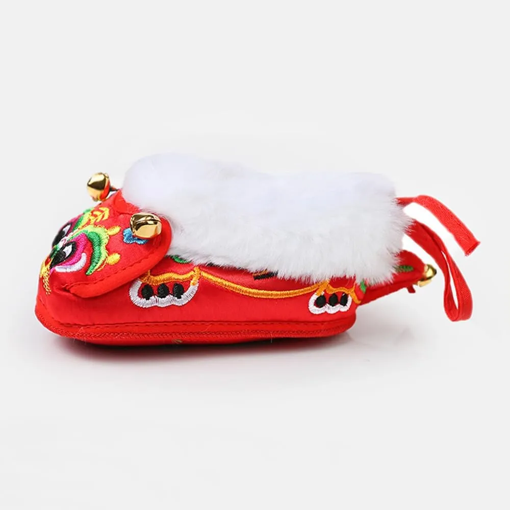 Newborn Baby Tiger Head Shoes Faux Fur Trim Hanfu Shoes Boys Girls Soles Chinese New Years Shoes