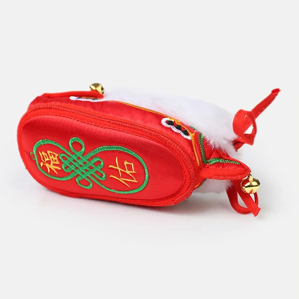 Newborn Baby Tiger Head Shoes Faux Fur Trim Hanfu Shoes Boys Girls Soles Chinese New Years Shoes