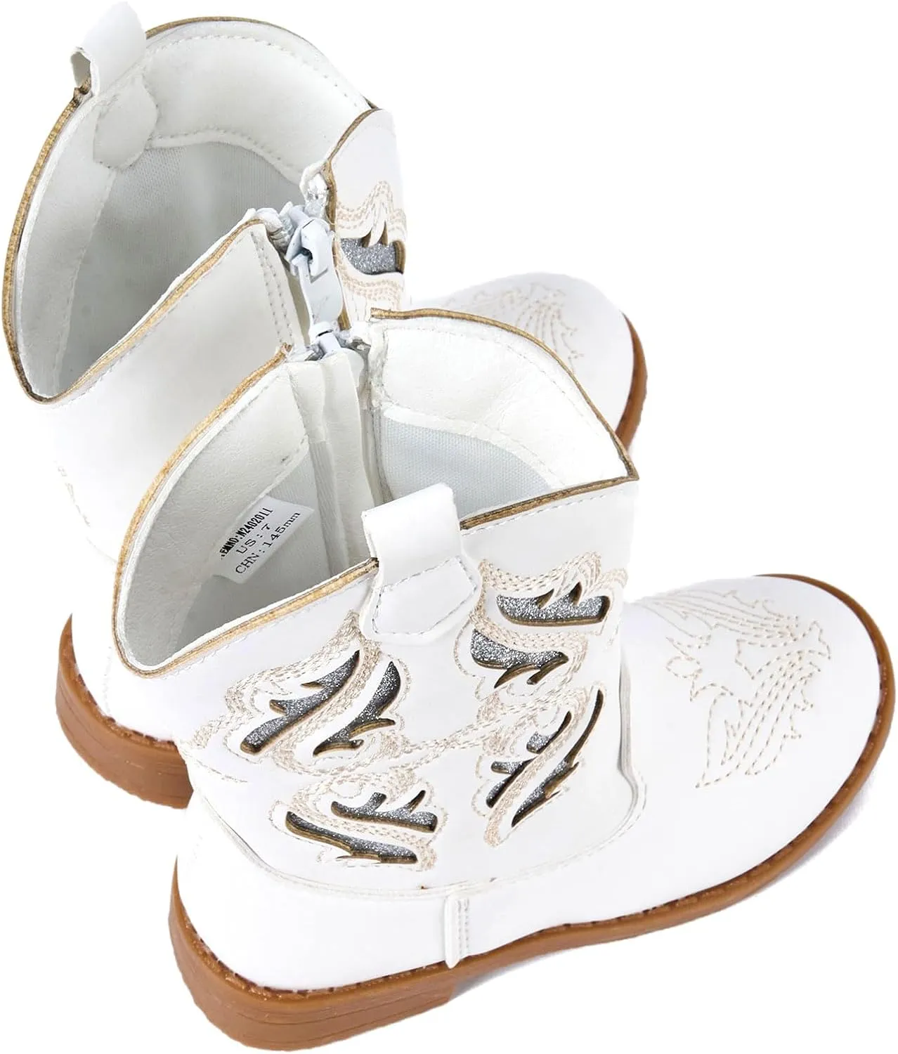 Newsonet Toddler Girls Cowboy Cowgirl Boots Round Toe Western Boots Mid Calf Side Zipper Riding Shoes for All Seasons Spring Summer Winter Fall