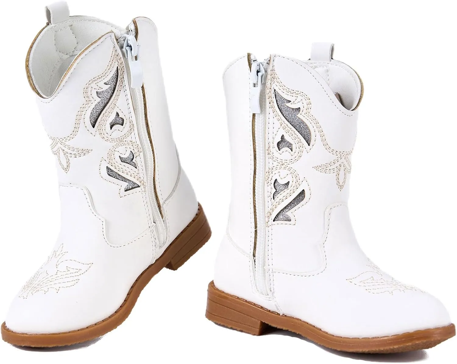 Newsonet Toddler Girls Cowboy Cowgirl Boots Round Toe Western Boots Mid Calf Side Zipper Riding Shoes for All Seasons Spring Summer Winter Fall
