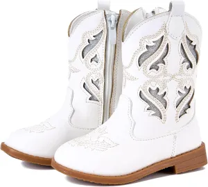 Newsonet Toddler Girls Cowboy Cowgirl Boots Round Toe Western Boots Mid Calf Side Zipper Riding Shoes for All Seasons Spring Summer Winter Fall