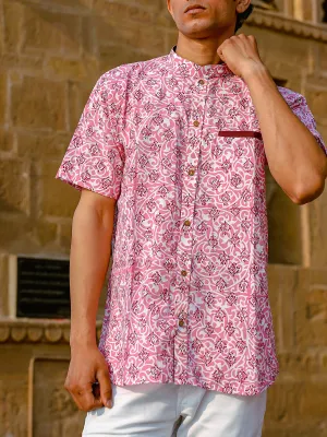 Palmette Handblock Shirt Pink