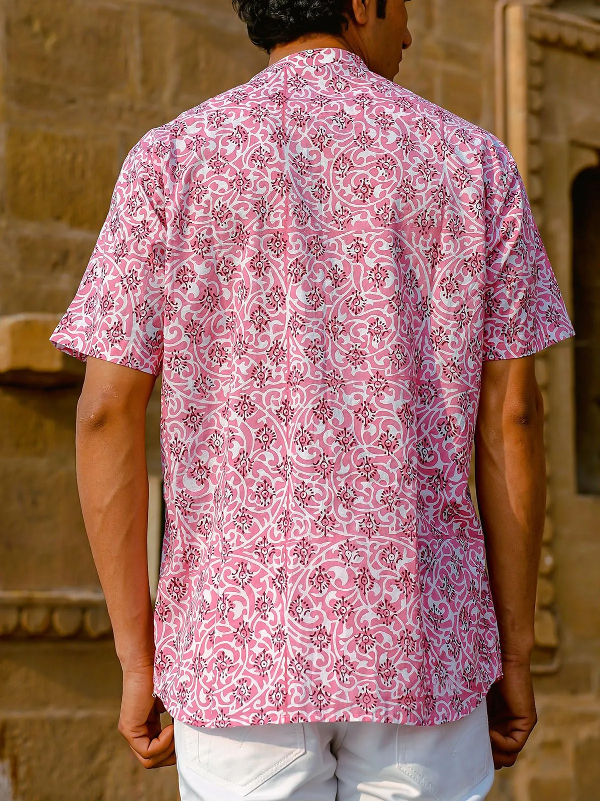 Palmette Handblock Shirt Pink