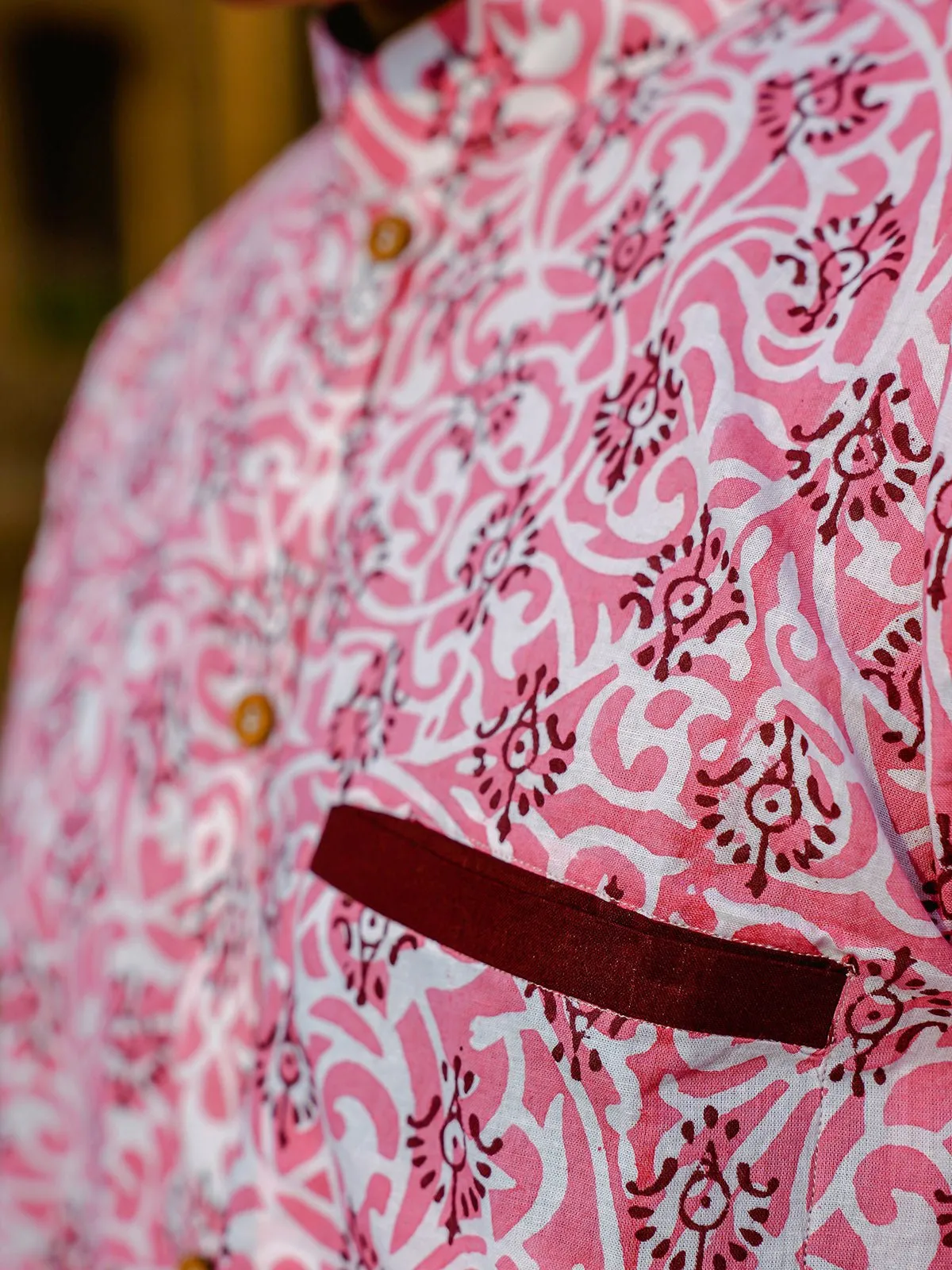 Palmette Handblock Shirt Pink