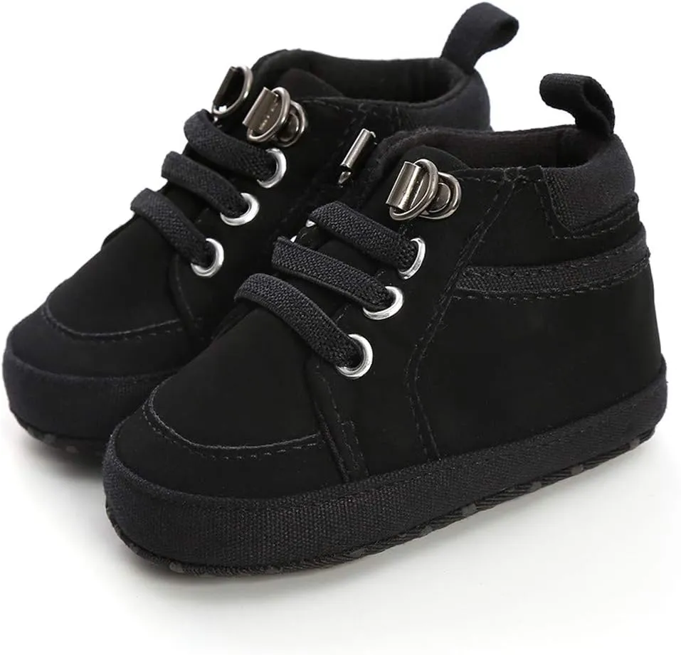 POLG Infant Baby Boys Girls Sneakers Soft Anti-Slip Soft Sole Newborn Toddler Baby First Walker Outdoor Shoes Crib Shoes (Black, 12-18 Months)