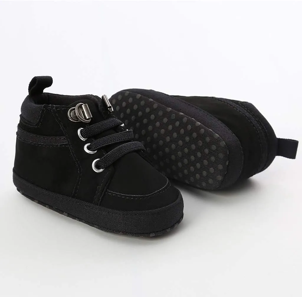 POLG Infant Baby Boys Girls Sneakers Soft Anti-Slip Soft Sole Newborn Toddler Baby First Walker Outdoor Shoes Crib Shoes (Black, 12-18 Months)
