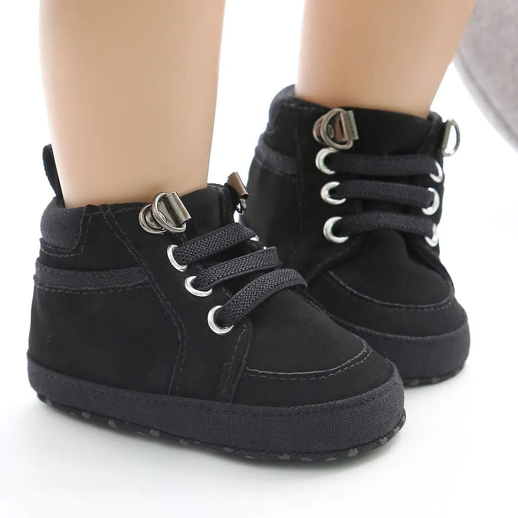 POLG Infant Baby Boys Girls Sneakers Soft Anti-Slip Soft Sole Newborn Toddler Baby First Walker Outdoor Shoes Crib Shoes (Black, 12-18 Months)