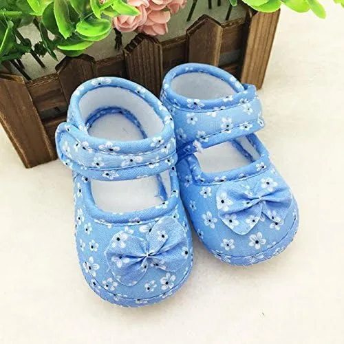 POLG Newborn Kids Baby Bowknot Printing Cloth Shoes Soft Sole Shoes Toddler Crib First Walker Shoes