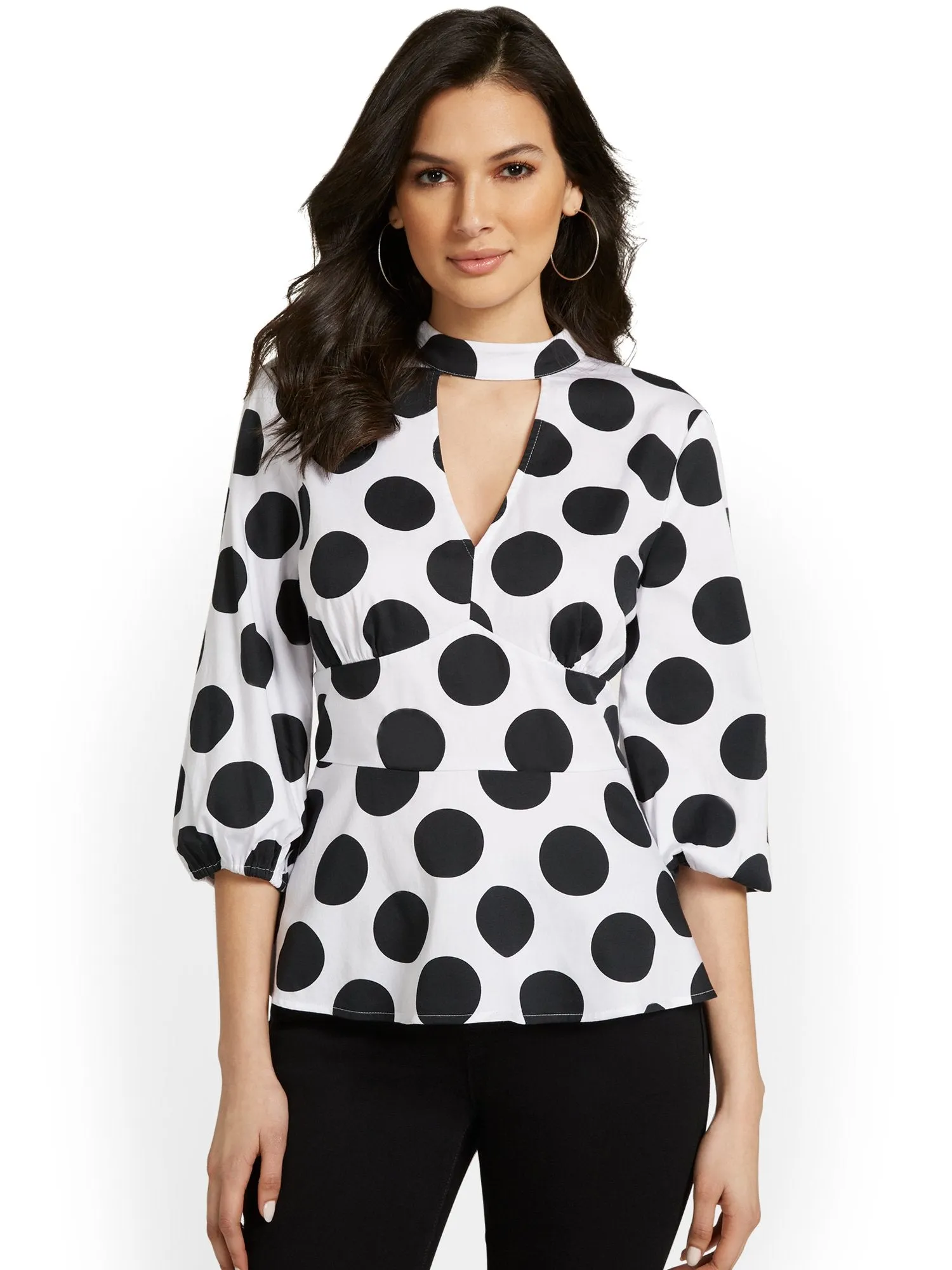 Polka-Dot Print Open-Back Poplin Top