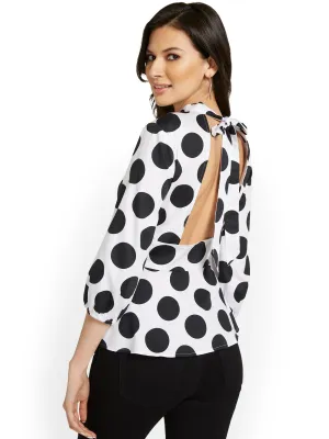 Polka-Dot Print Open-Back Poplin Top