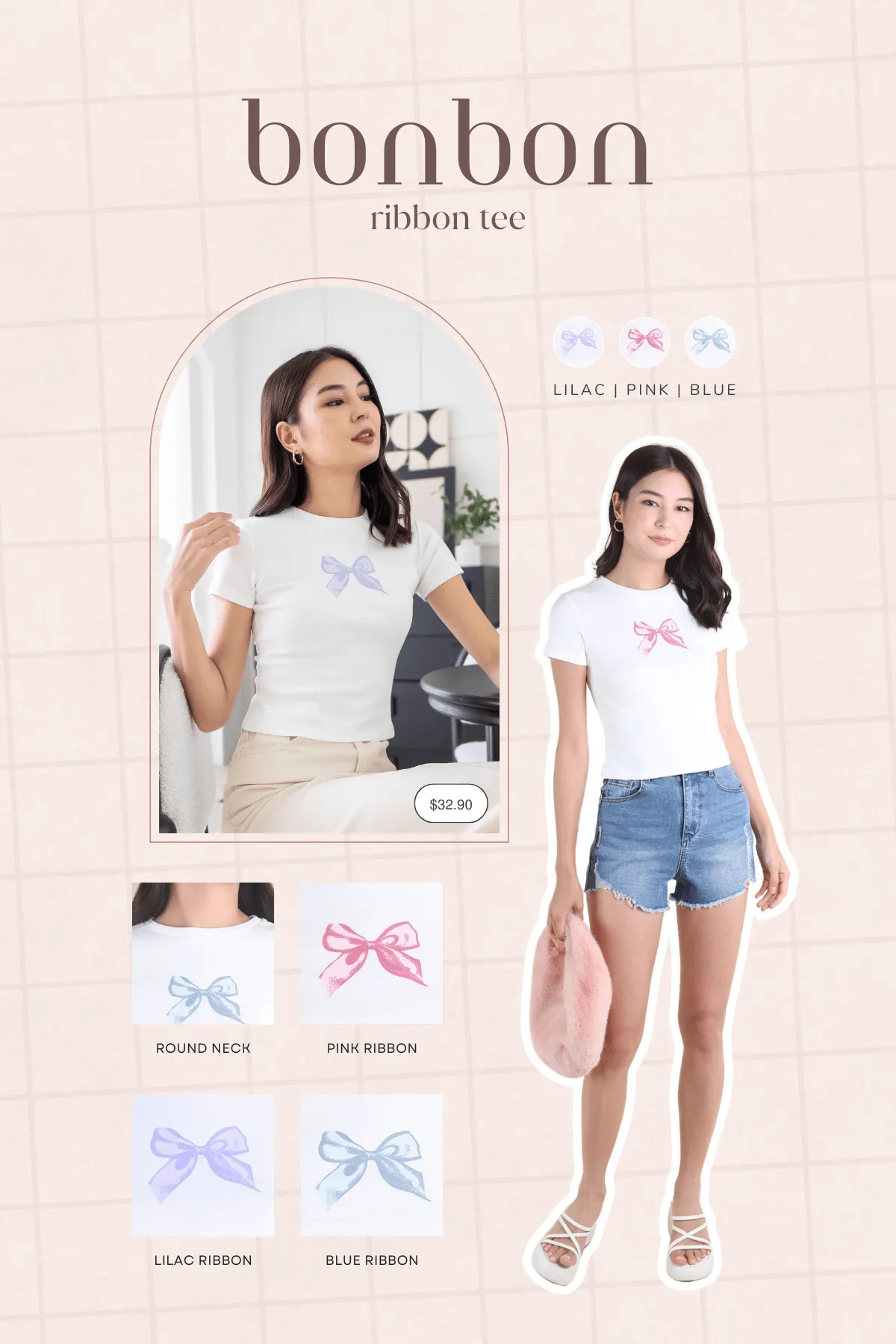 RESTOCKED** BON BON RIBBON TEE IN PINK