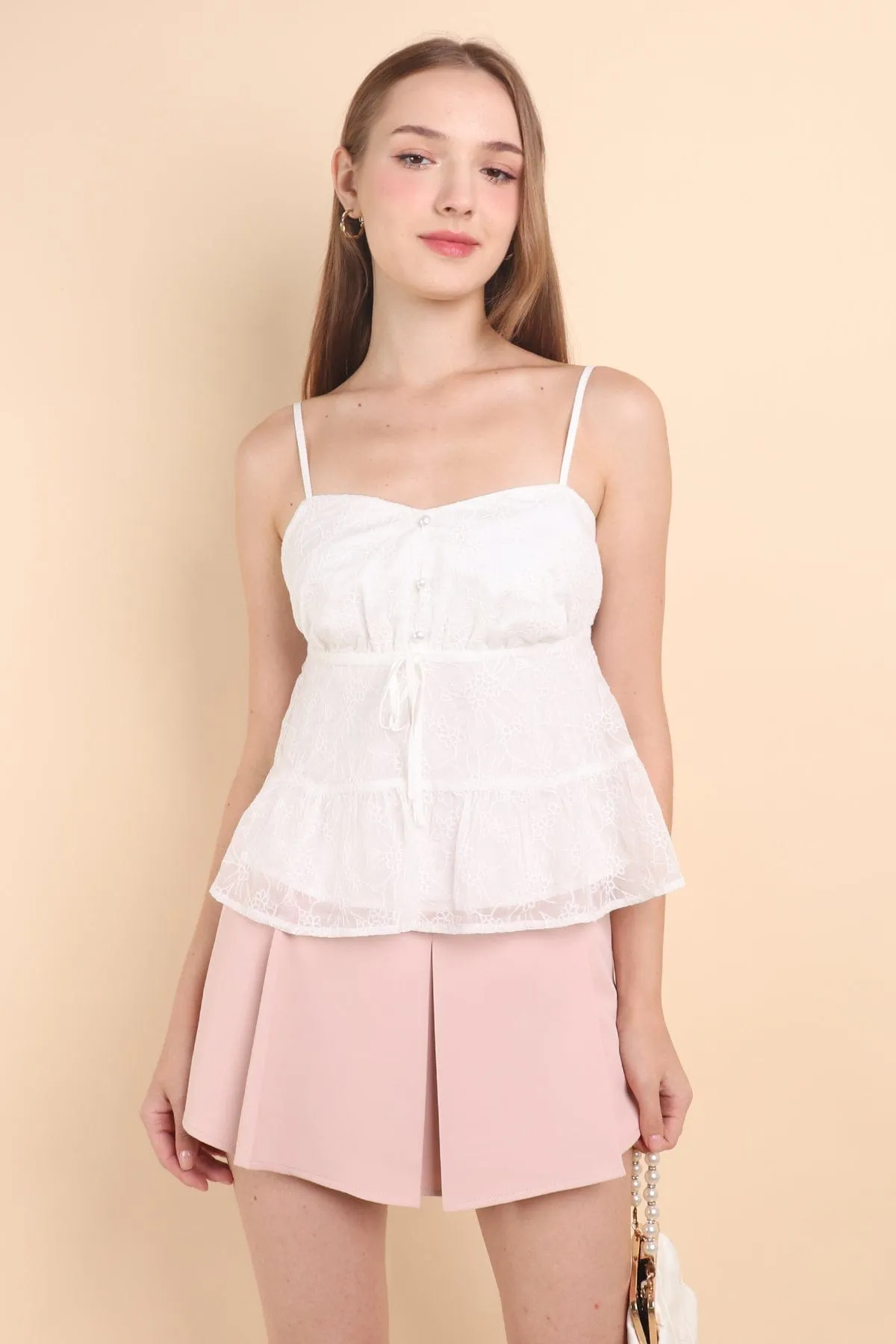 RESTOCKED** ROSETTE TIE-BACK TOP IN WHITE