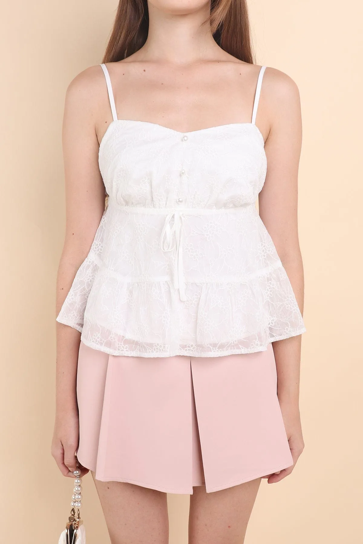 RESTOCKED** ROSETTE TIE-BACK TOP IN WHITE