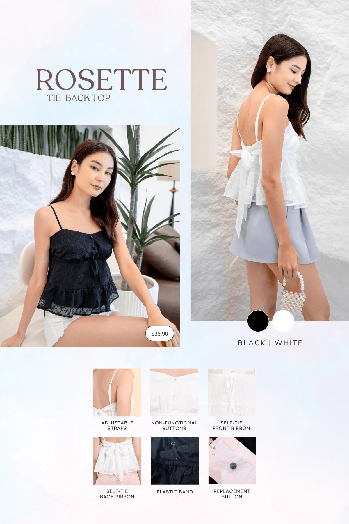 RESTOCKED** ROSETTE TIE-BACK TOP IN WHITE