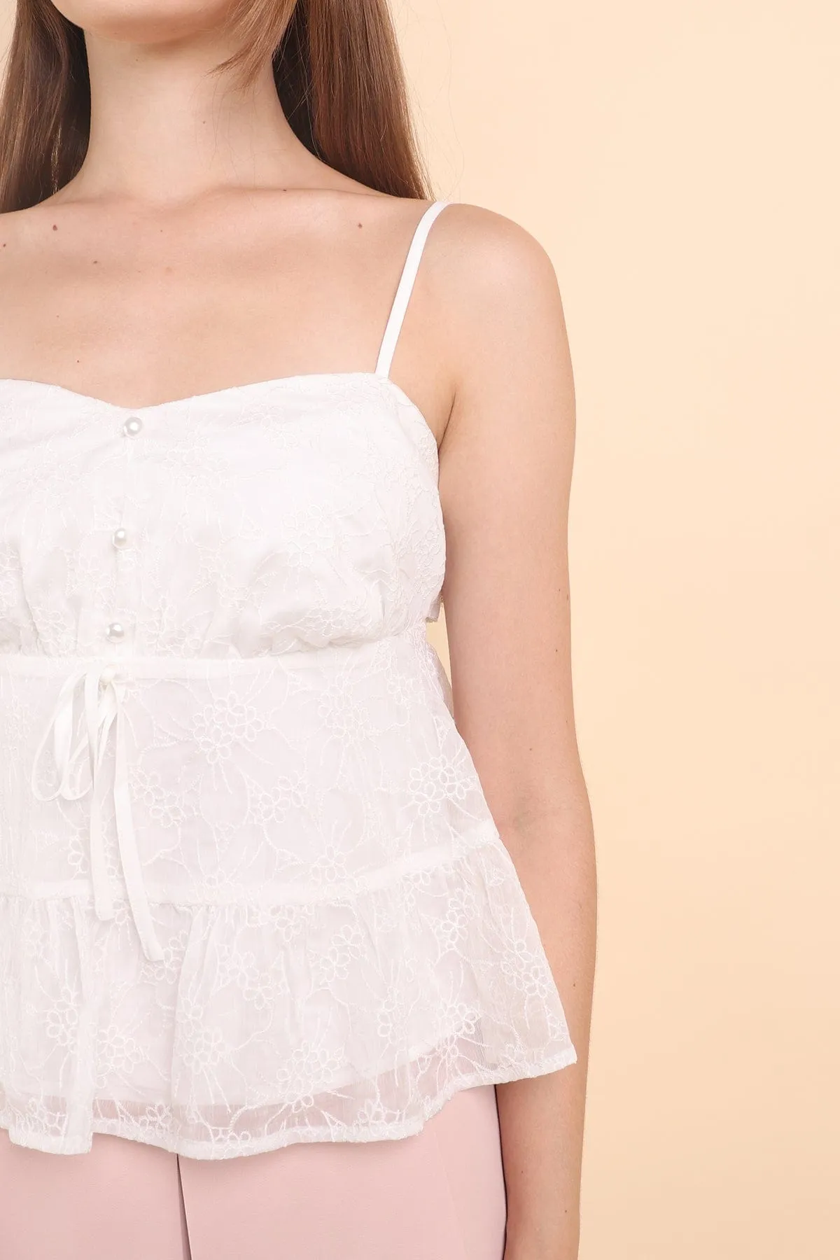 RESTOCKED** ROSETTE TIE-BACK TOP IN WHITE