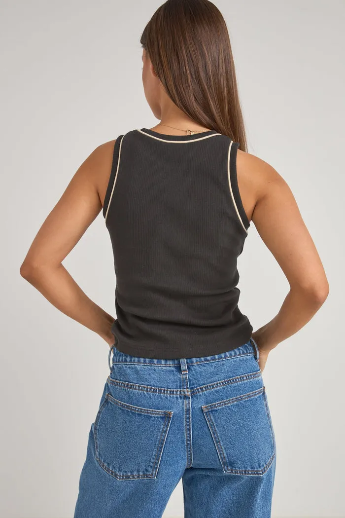 Rhythm Embroidered Rhythm Rib Tank Top - VINTAGE BLACK