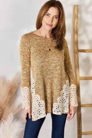 Round Neck Crochet Detail Knit Top