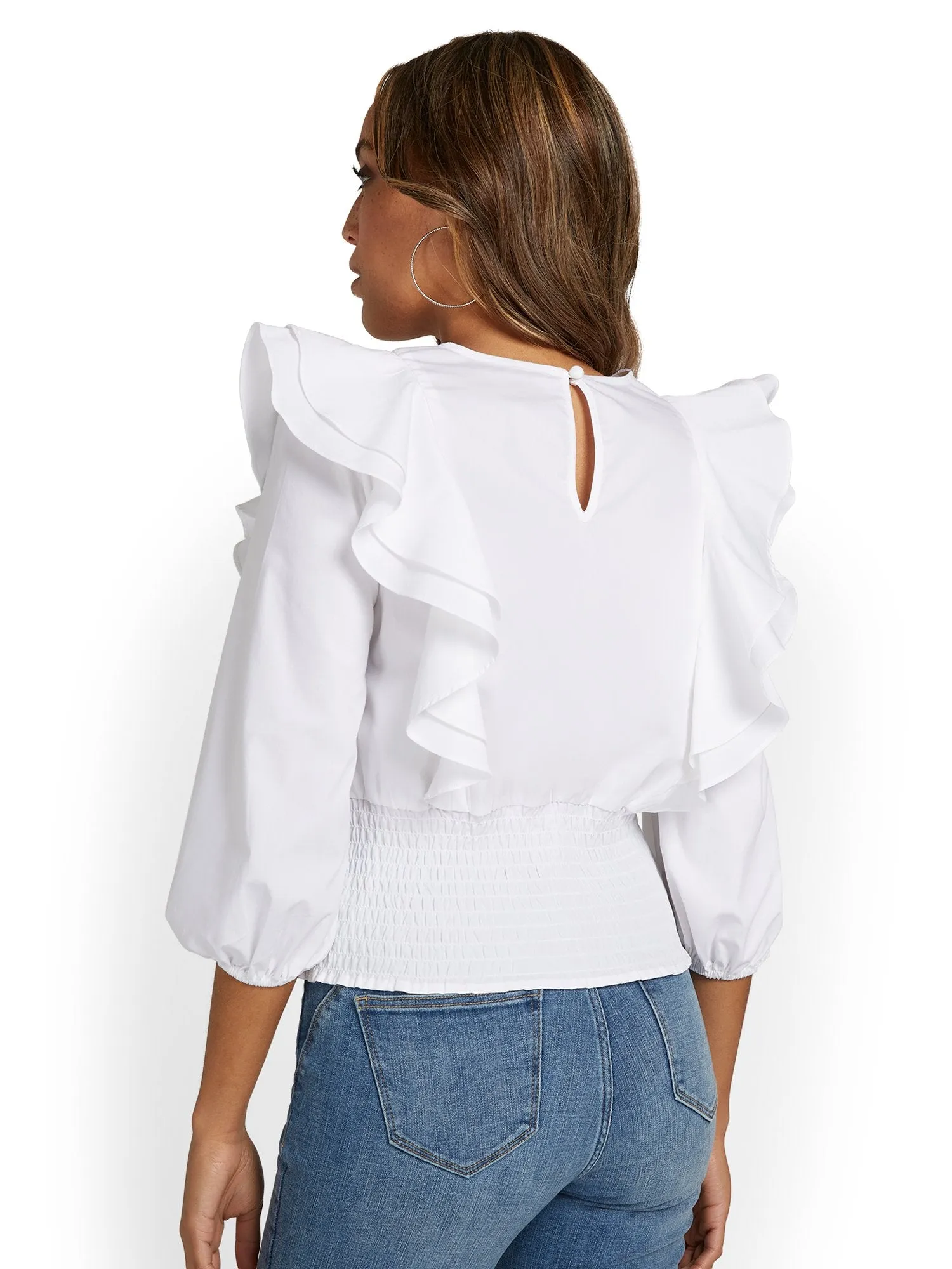 Ruffle Open-Back Poplin Blouse - Lily & Cali