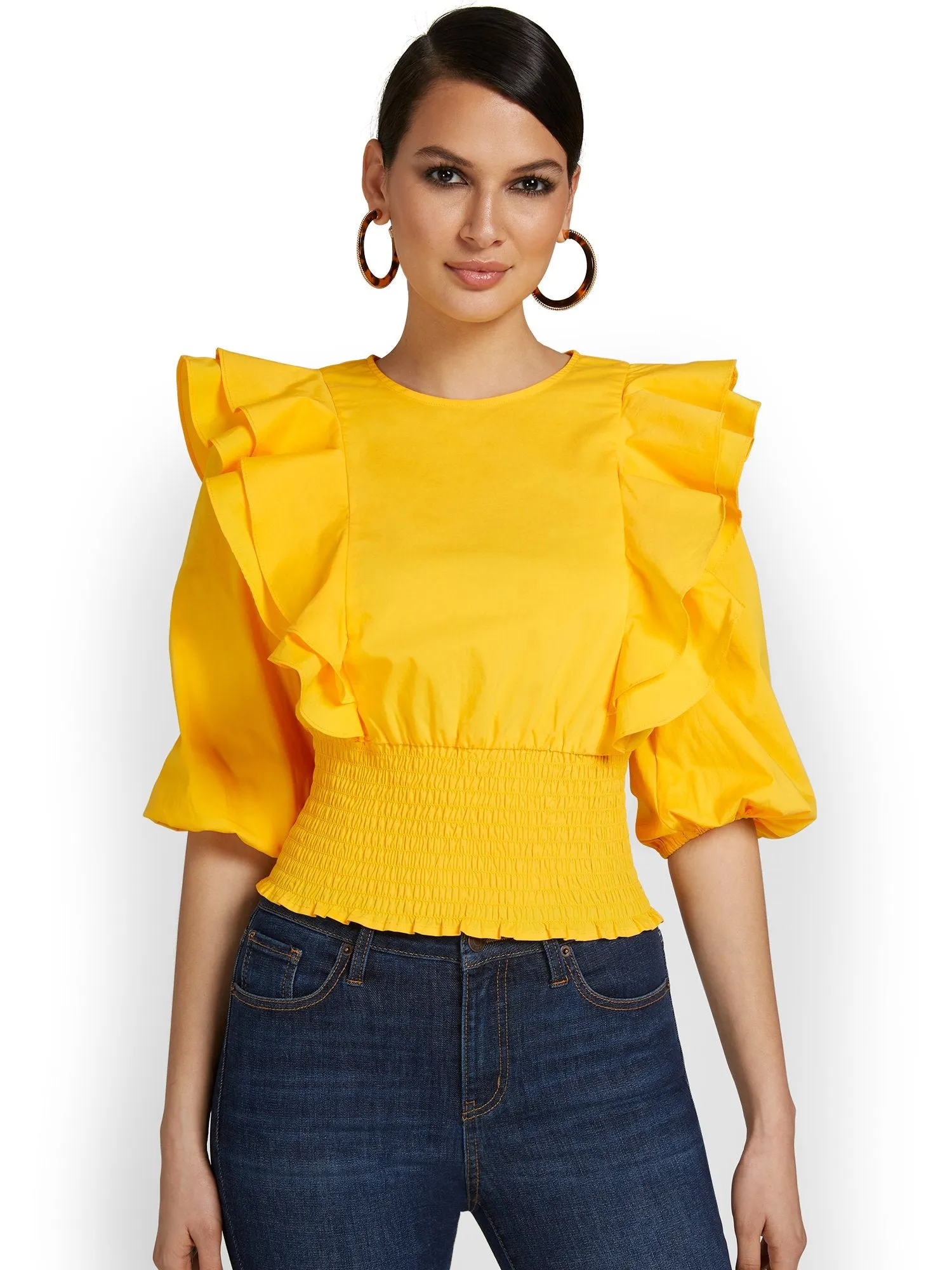 Ruffle Open-Back Poplin Blouse - Lily & Cali
