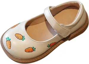 sfdgfhyf Kids Indoor Shoes Girls Dress Shoes Cute Carrot Pattern Leather Shoes Summer Outdoor Soft Rubber Sole Flat Shoes