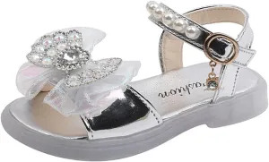 sfdgfhyf Toddler Flat Sole Shoes Summer Sandals Princess Girl Open Toe Sandals Bow Knot Children Fashion Soft (Silver, 7 Infant)