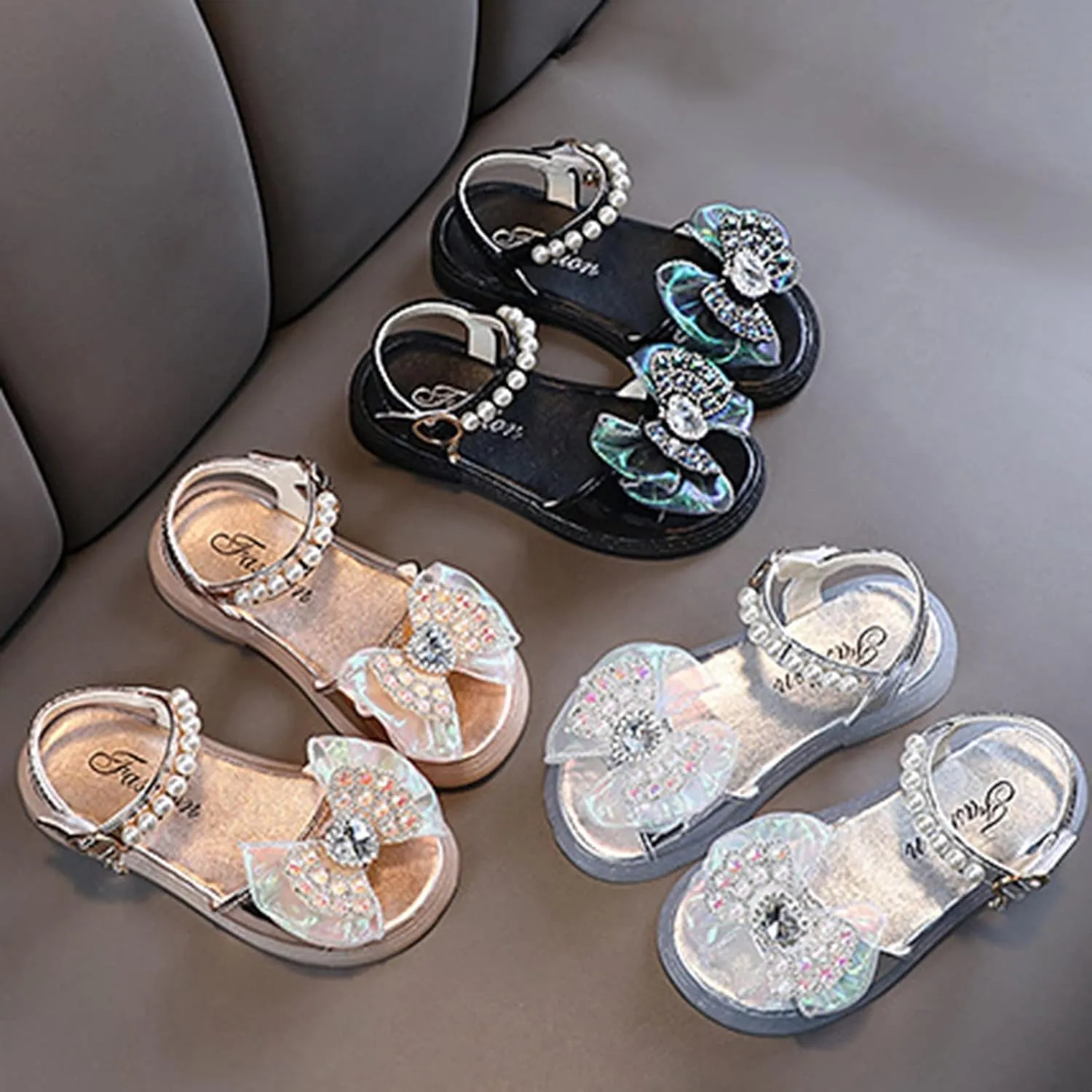 sfdgfhyf Toddler Flat Sole Shoes Summer Sandals Princess Girl Open Toe Sandals Bow Knot Children Fashion Soft (Silver, 7 Infant)