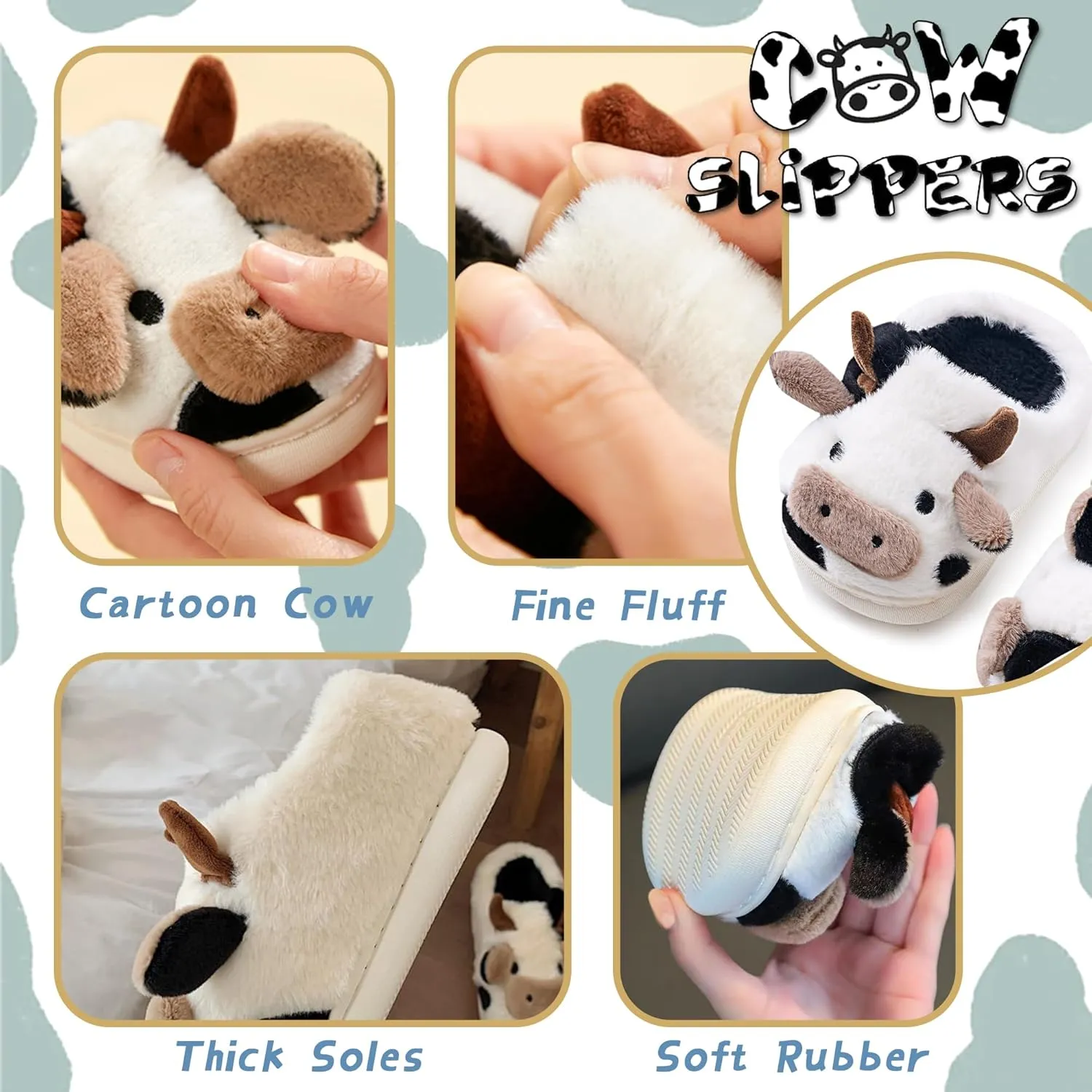 sharllen Toddler Cartoon Cow Cotton Slippers,Girls Boys Cute Indoor Outdoor Plush Animal Cow Shoes Cozy Soft Warm Fluffy Slip-on Home Cow Slipper for Little Kids