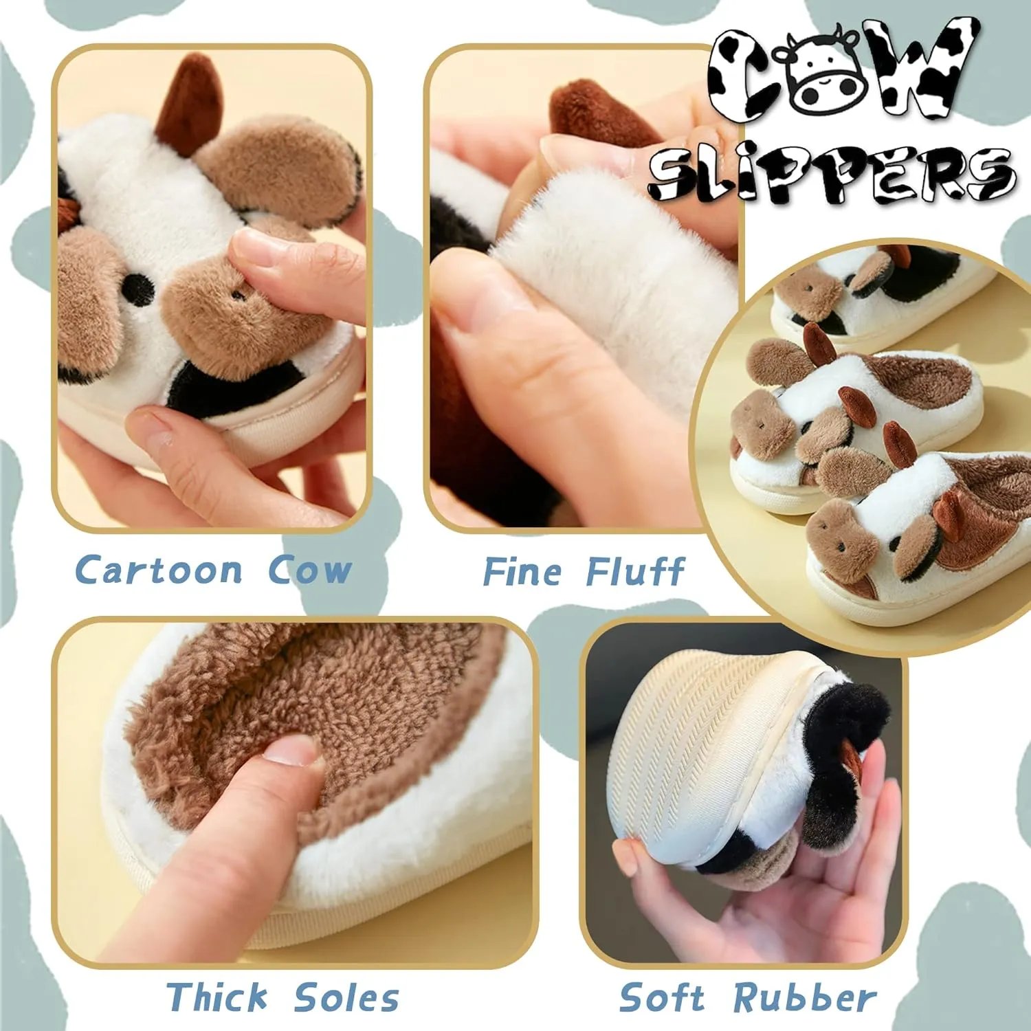 sharllen Toddler Cartoon Cow Cotton Slippers,Girls Boys Cute Indoor Outdoor Plush Animal Cow Shoes Cozy Soft Warm Fluffy Slip-on Home Cow Slipper for Little Kids