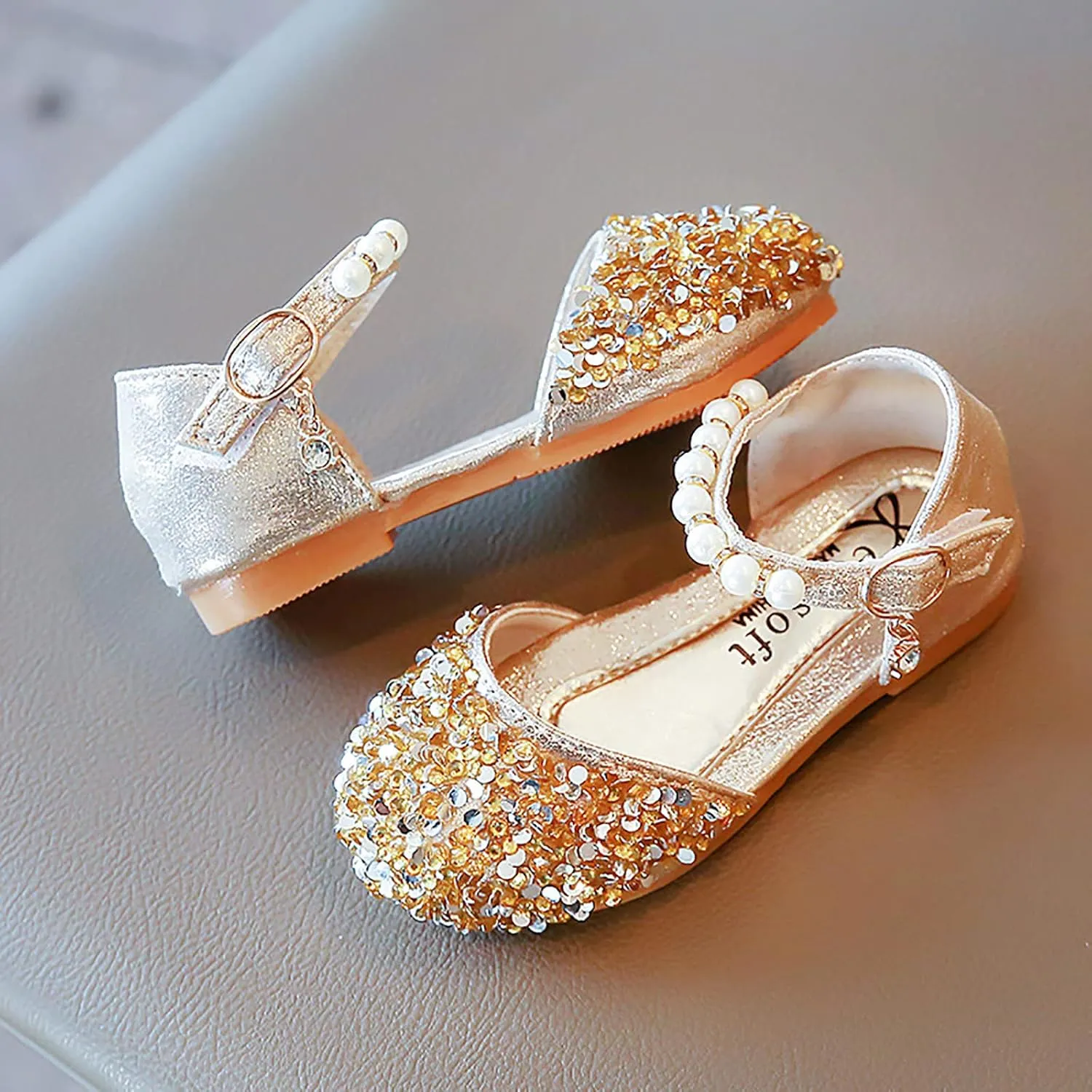 Shoes Kids Pearl Bowknot Infant Girls Sandals Princess Single Baby Crystal Bling Baby Shoes Baby Boy Clothes 0-3 Months (Gold, 2-2.5 Years Toddler)