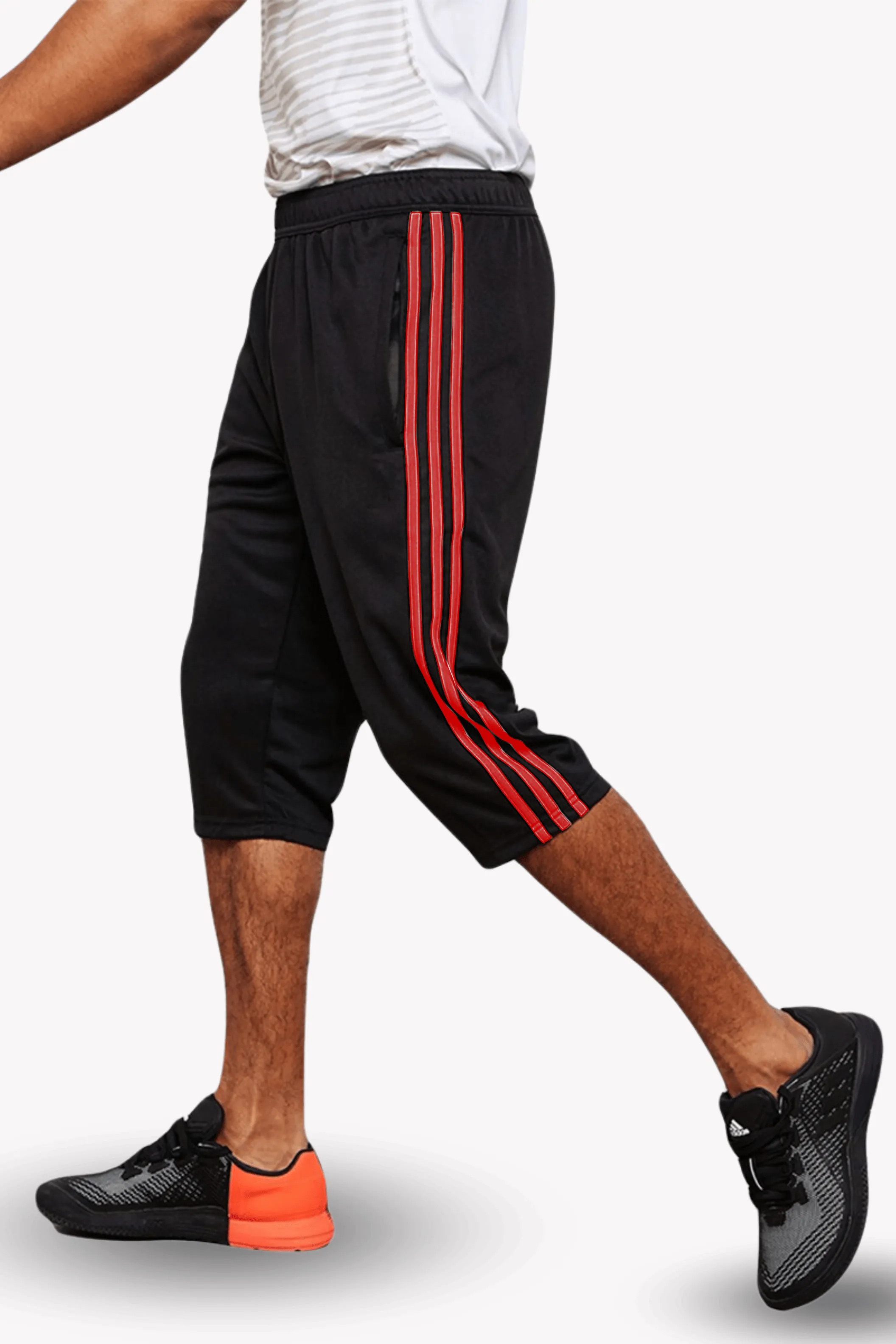 Side Stripe Long Cotton Three Quarters Shorts