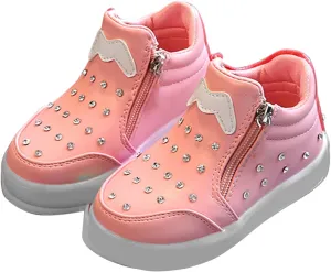 Side Zipper Soft Sole Sneakers for Toddler Little Kid Boys Girls Lightweight Glitter Sport Shoes Running Comfy Non Slip