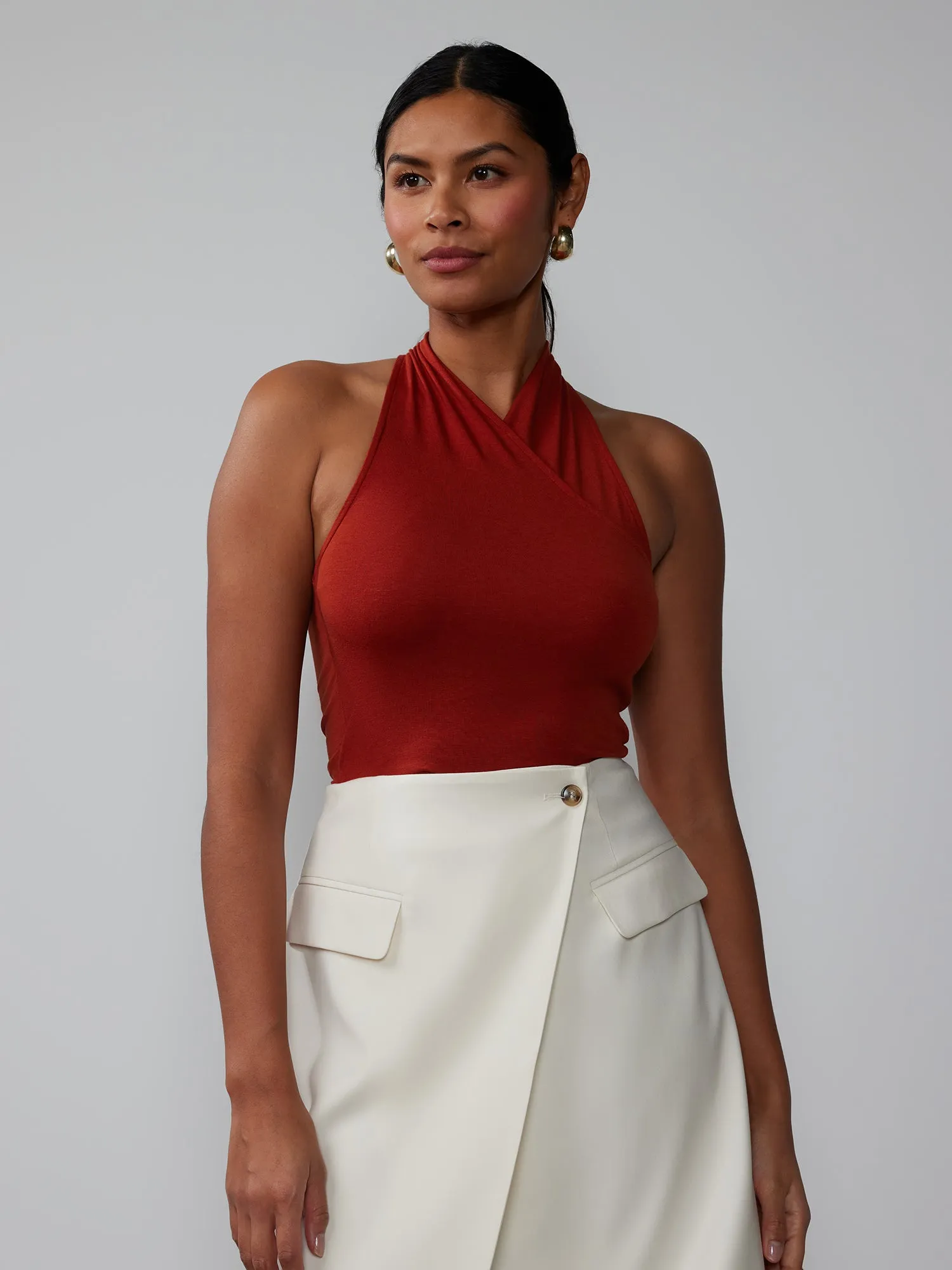 Sleeveless Cross Halter Tank Top