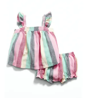 Sleeveless Striped Linen-Blend Top and Bloomer Shorts Set for Baby