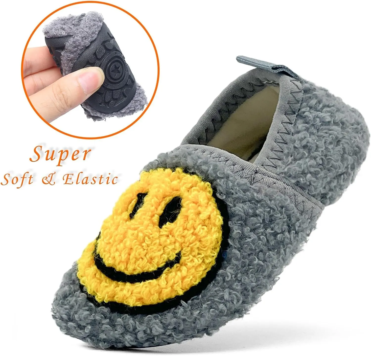 Smile Face Slippers Kids Fuzzy Indoor House Slippers Toddler Home Cozy Socks Cute Face Non-Slip Rubber Sole Warm Shoes Cartoon Soft For Boys Girls