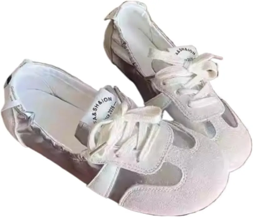 Sneakerina Satin Ballet Sneakers for Women Cute Ballerina Sneakers Flat Kawaii Y2K Retro Lightweight Round Toes Non-Slip Lace-Up Slip on Comfort Dress Shoes Preppy Back To School Gifts for Girls Teens