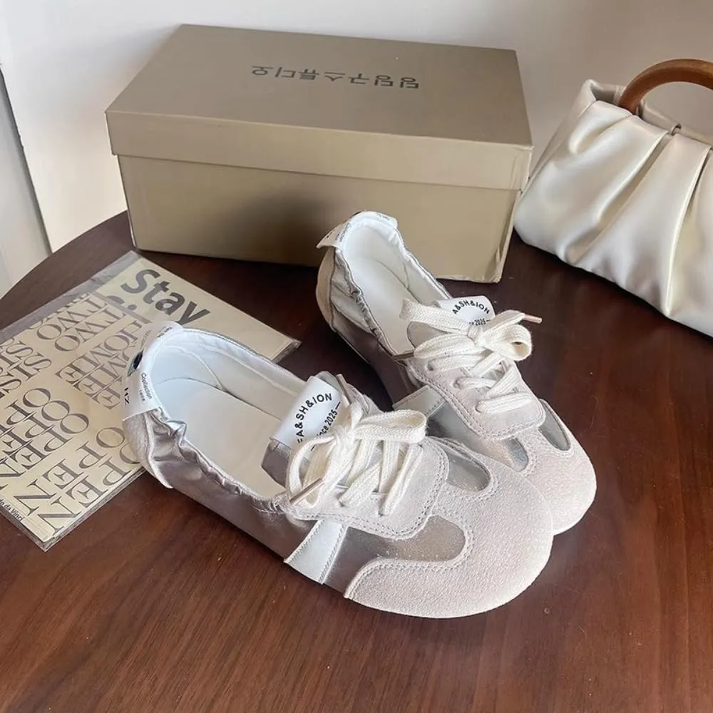 Sneakerina Satin Ballet Sneakers for Women Cute Ballerina Sneakers Flat Kawaii Y2K Retro Lightweight Round Toes Non-Slip Lace-Up Slip on Comfort Dress Shoes Preppy Back To School Gifts for Girls Teens