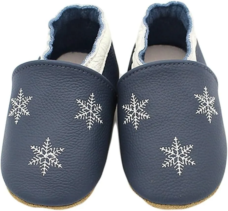 Soft Leather Slippers Baby occasins with Rubber Sole, Anti-Slip Infant Toddler First Walking Shoes for Little