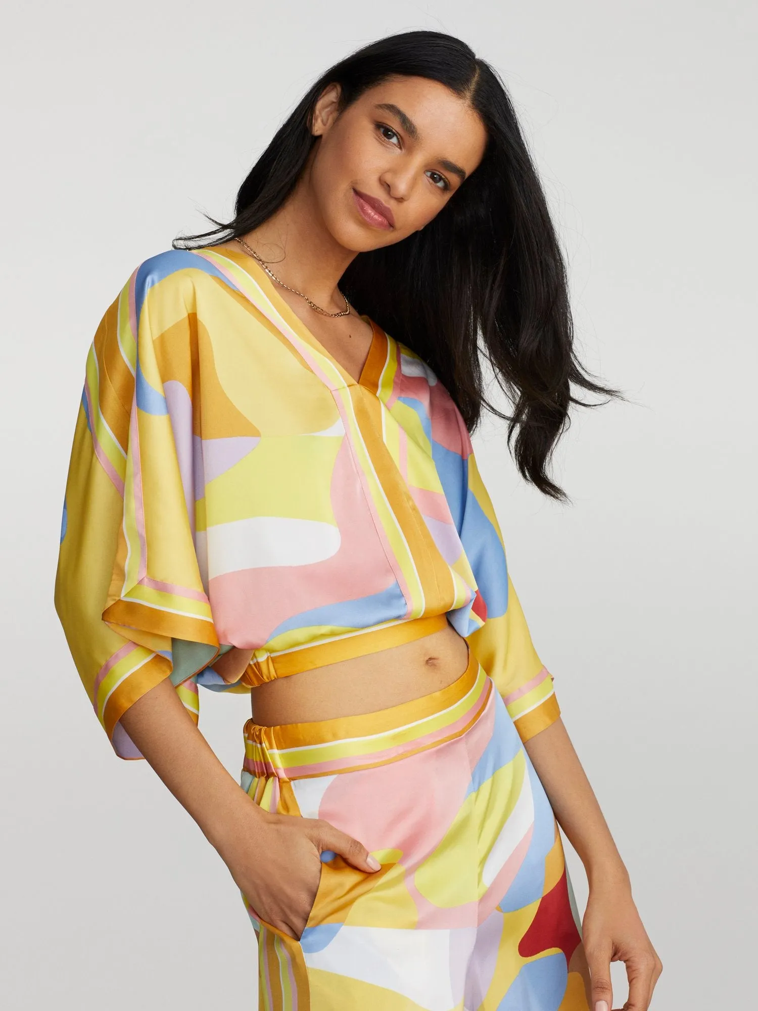 Stela Camo-Print V-Neck Top