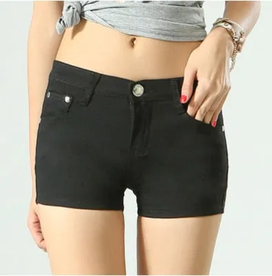 Stylish Casual Hotties' Mid Waist Denim Shorts Candy Color